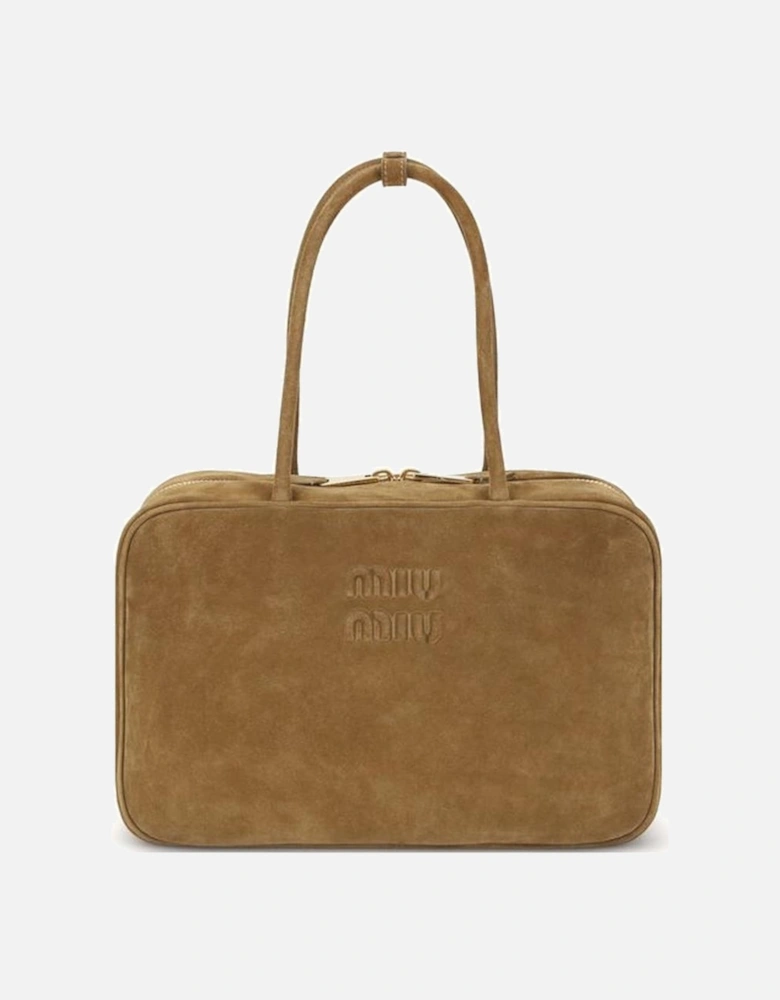 Suede Leather Handbag with Adjustable Shoulder Strap Women - Beige