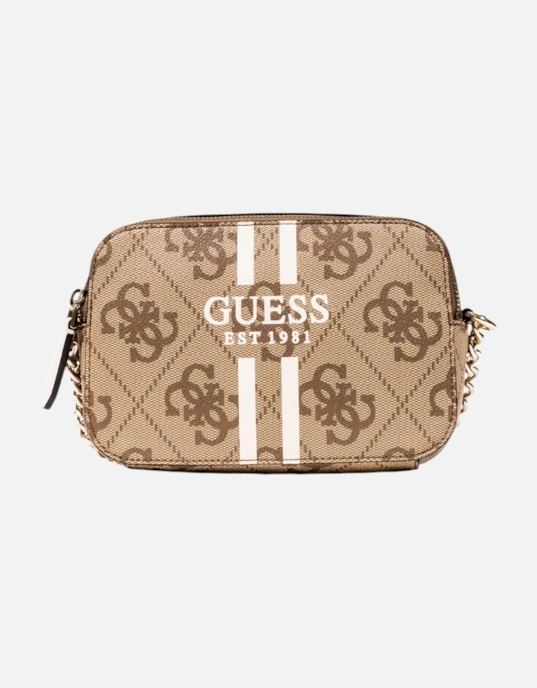 Printed Shoulder Bag with Zip Fastening Women - Beige