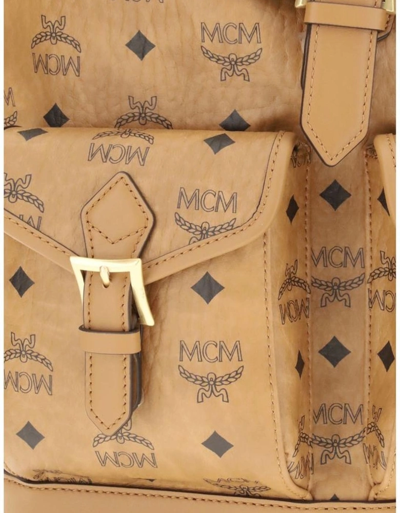 Leather Crossbody Bag with Gold Hardware Women - Beige Backpacks