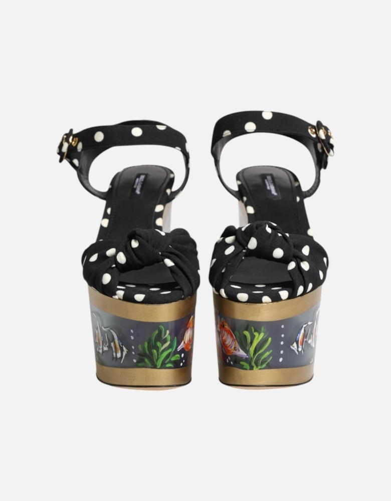 Polka Dot Fabric Ankle Strap Wedge Sandals Women - Multicolor