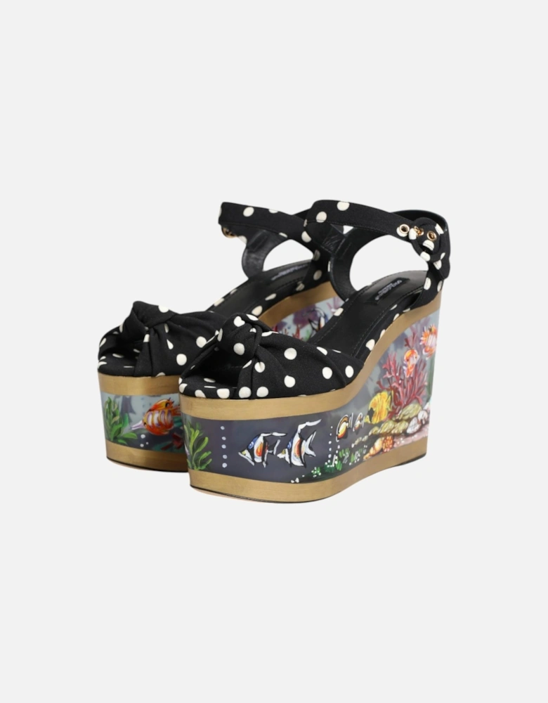 Polka Dot Fabric Ankle Strap Wedge Sandals Women - Multicolor