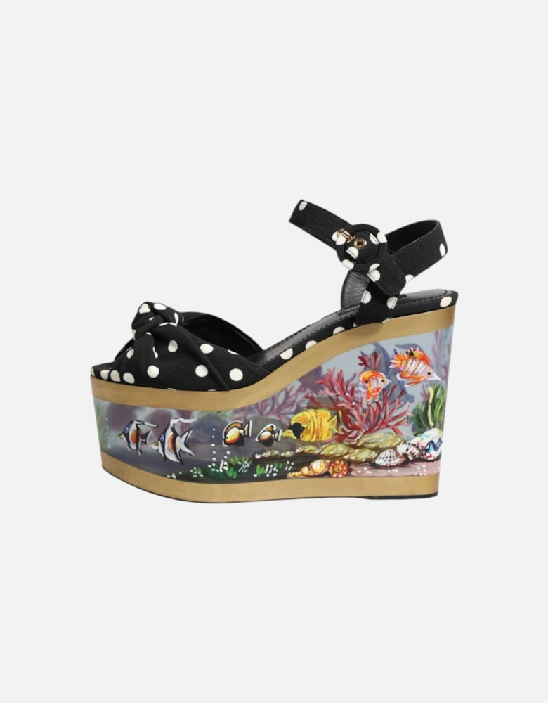 Polka Dot Fabric Ankle Strap Wedge Sandals Women - Multicolor