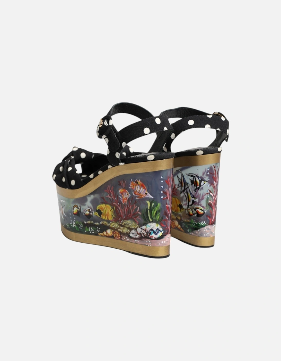 Polka Dot Fabric Ankle Strap Wedge Sandals Women - Multicolor
