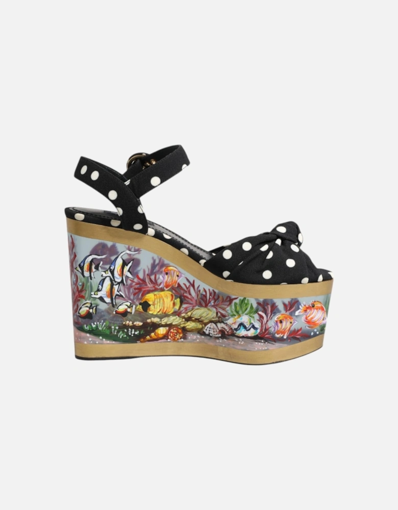 Polka Dot Fabric Ankle Strap Wedge Sandals Women - Multicolor