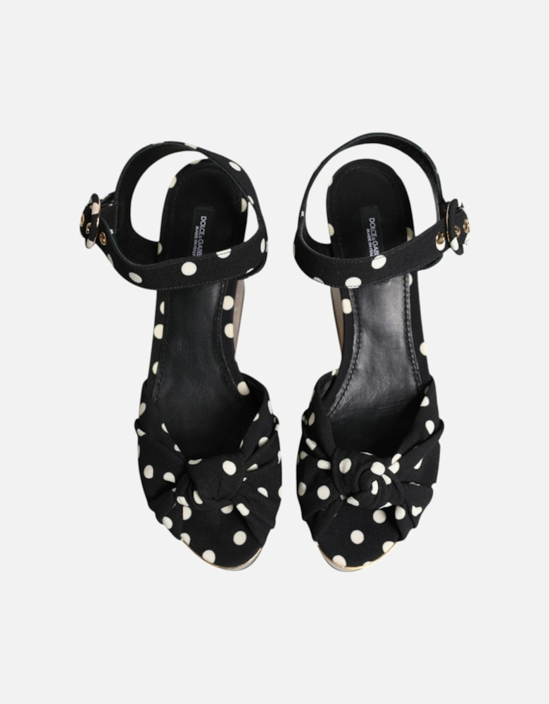 Polka Dot Fabric Ankle Strap Wedge Sandals Women - Multicolor