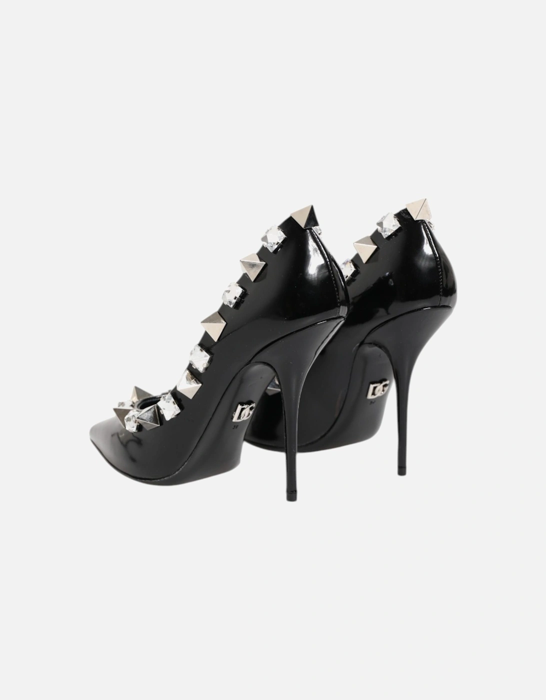 Embellished Leather Heels with Crystals Women - Black Pumps