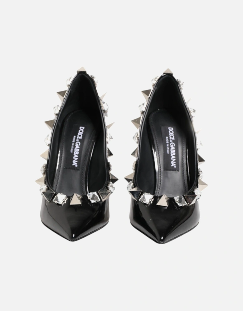 Embellished Leather Heels with Crystals Women - Black Pumps
