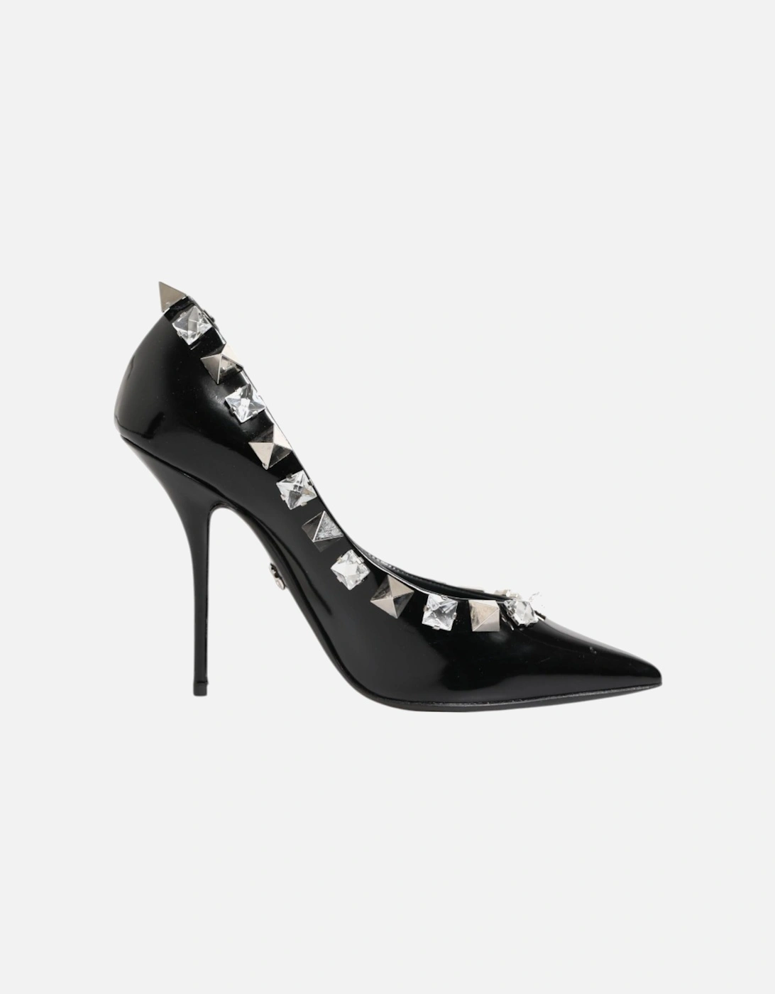 Embellished Leather Heels with Crystals Women - Black Pumps, 6 of 5