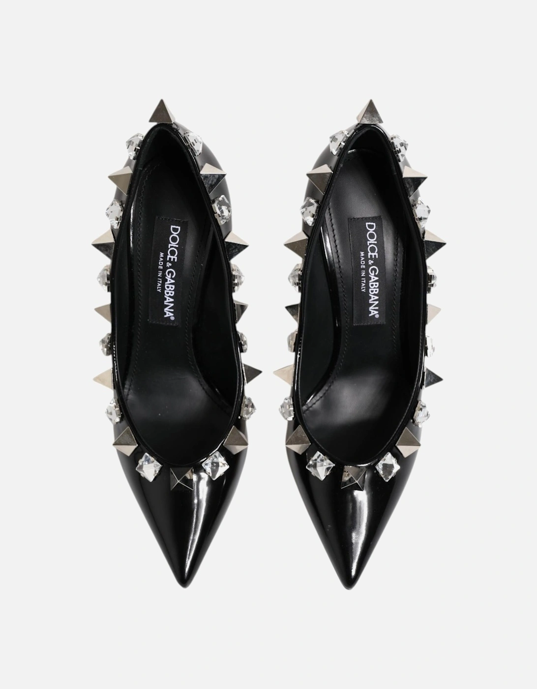 Embellished Leather Heels with Crystals Women - Black Pumps
