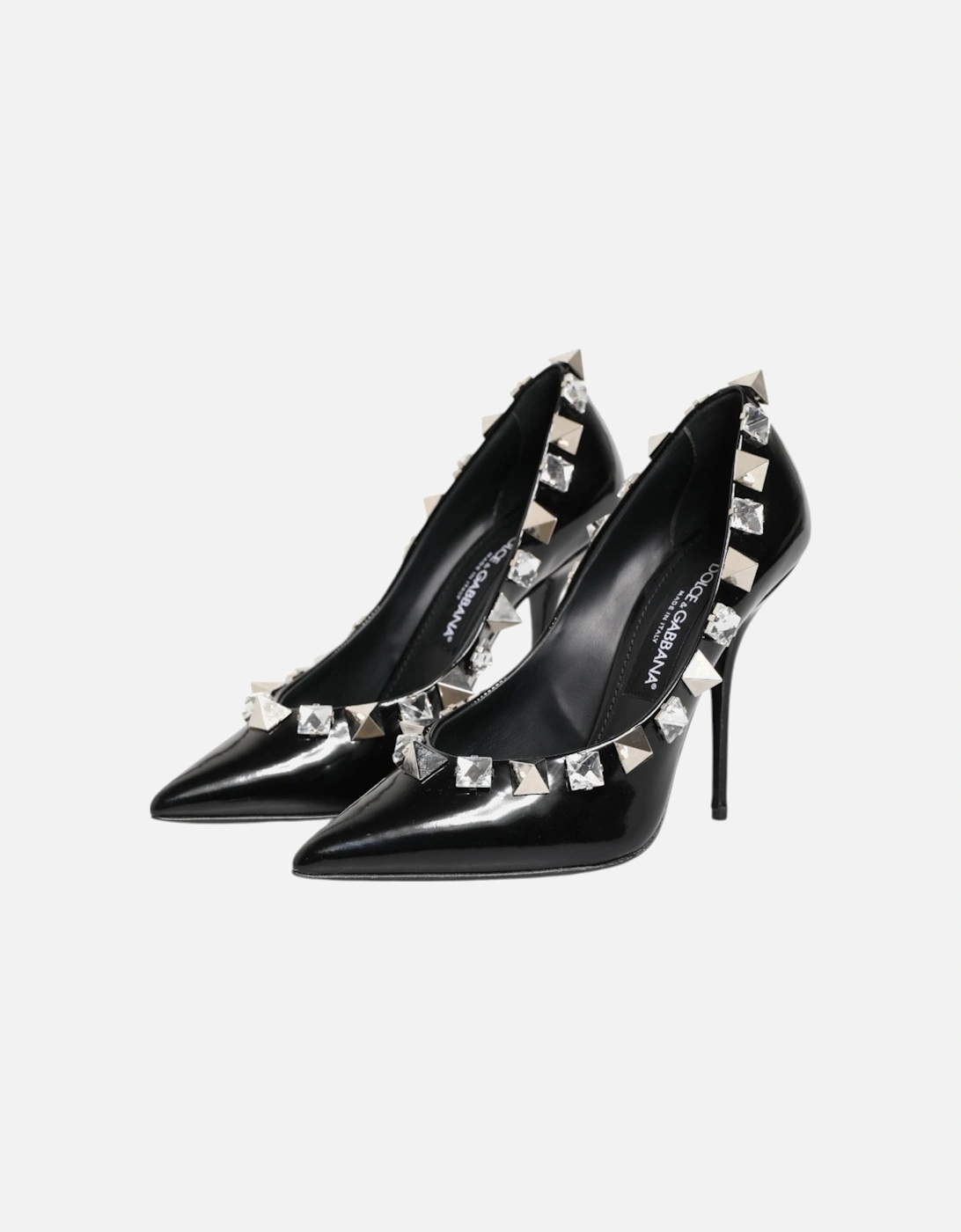 Embellished Leather Heels with Crystals Women - Black Pumps