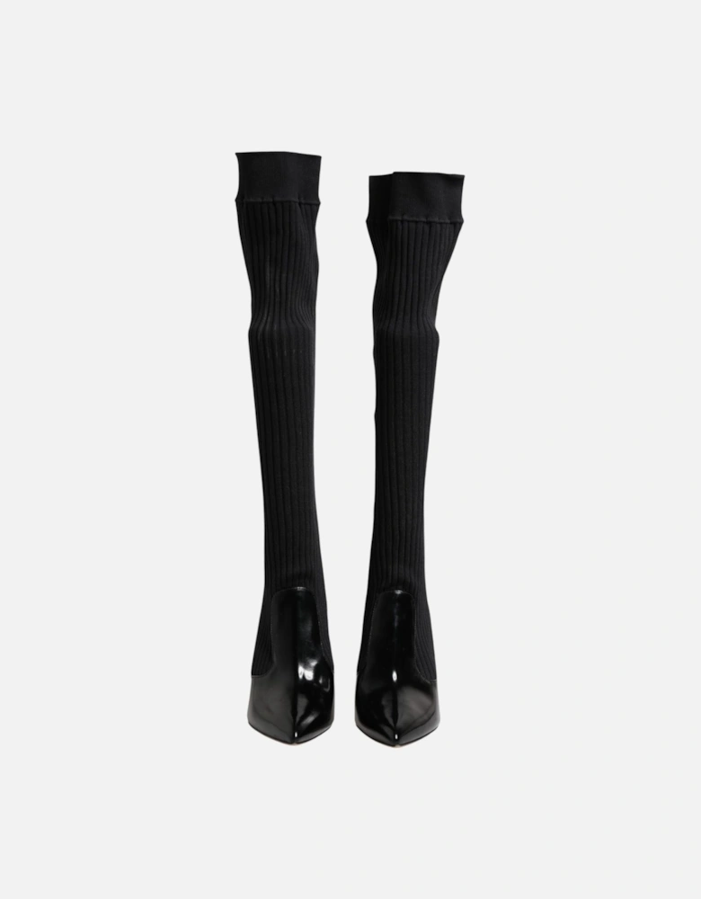 Stretch Sock Boots with Leather Sole Women - Black