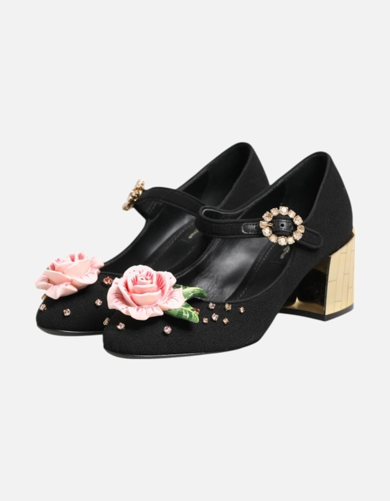 Embellished High-Heeled Shoes with Buckle Closure Women - Black Pumps