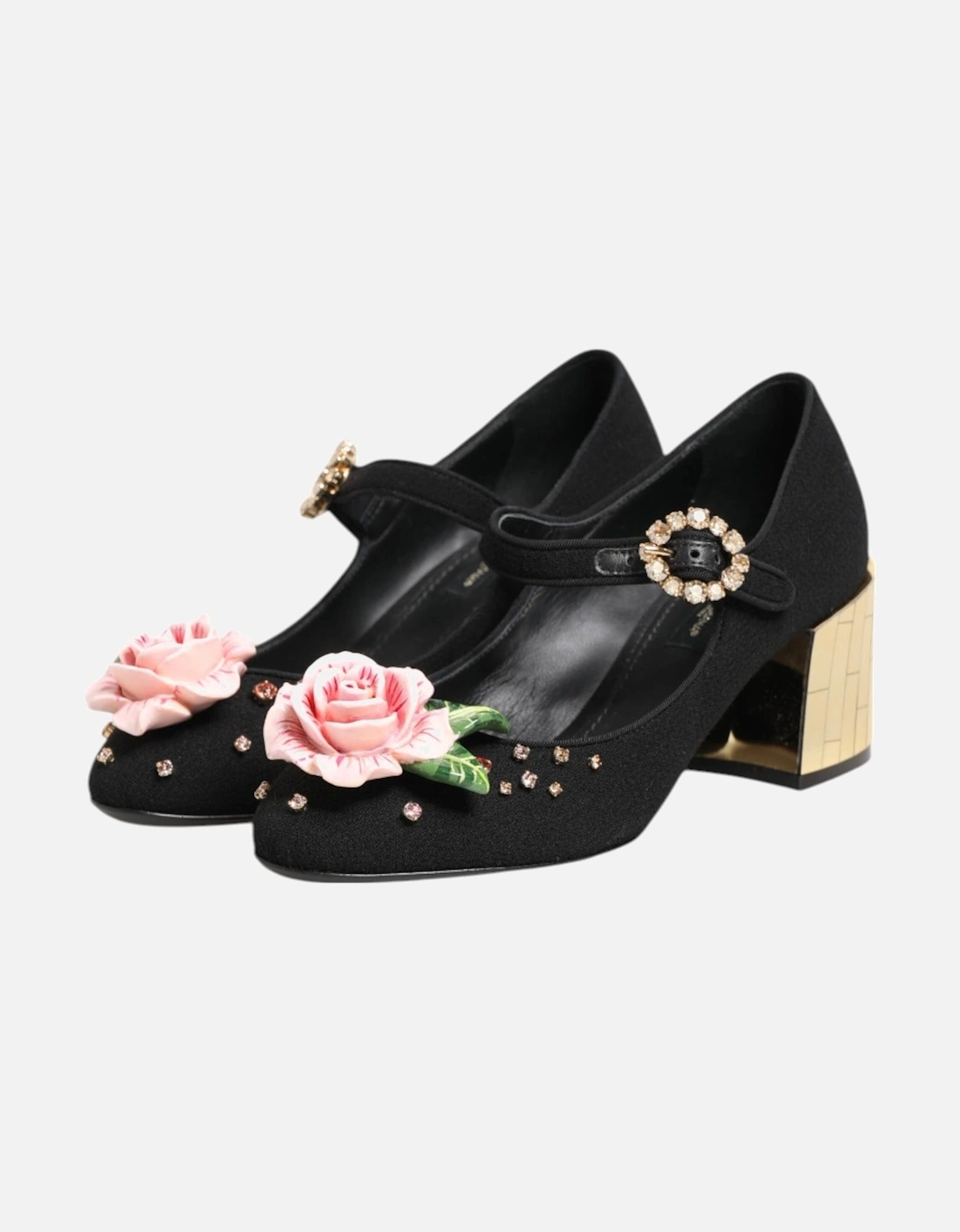 Embellished High-Heeled Shoes with Buckle Closure Women - Black Pumps
