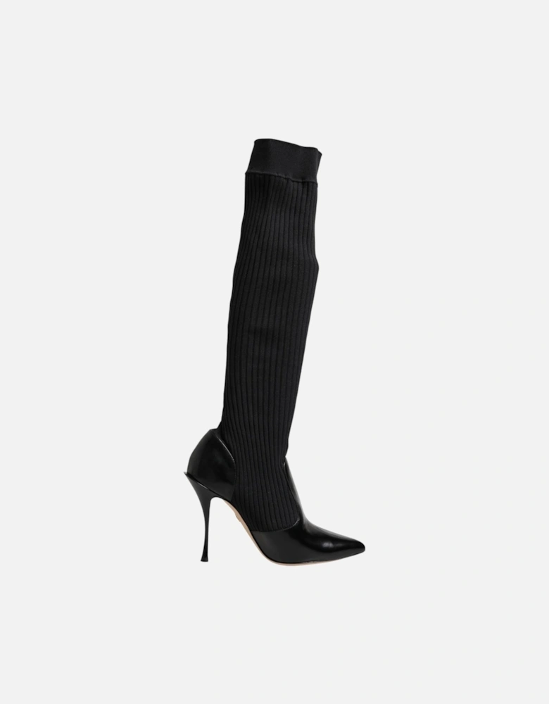 Stretch Sock Boots with Leather Sole Women - Black