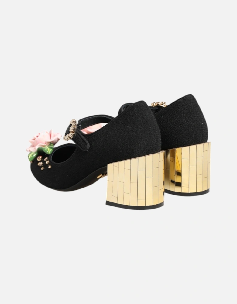 Embellished High-Heeled Shoes with Buckle Closure Women - Black Pumps