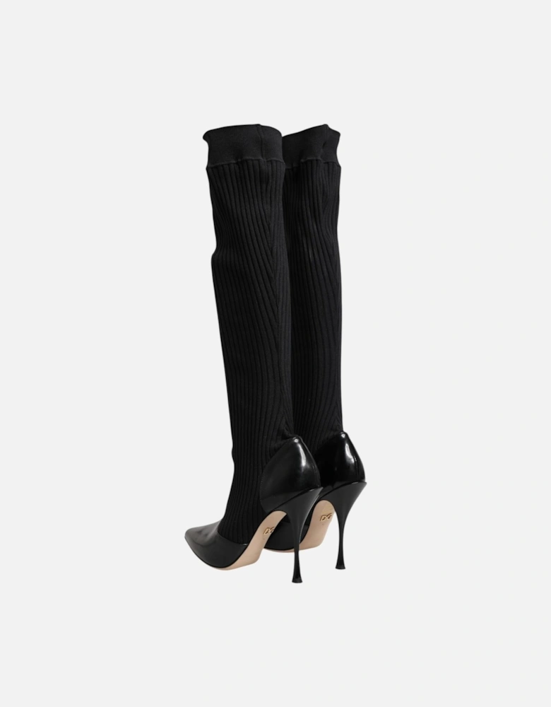 Stretch Sock Boots with Leather Sole Women - Black