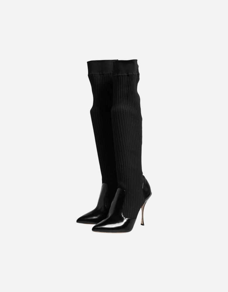 Stretch Sock Boots with Leather Sole Women - Black