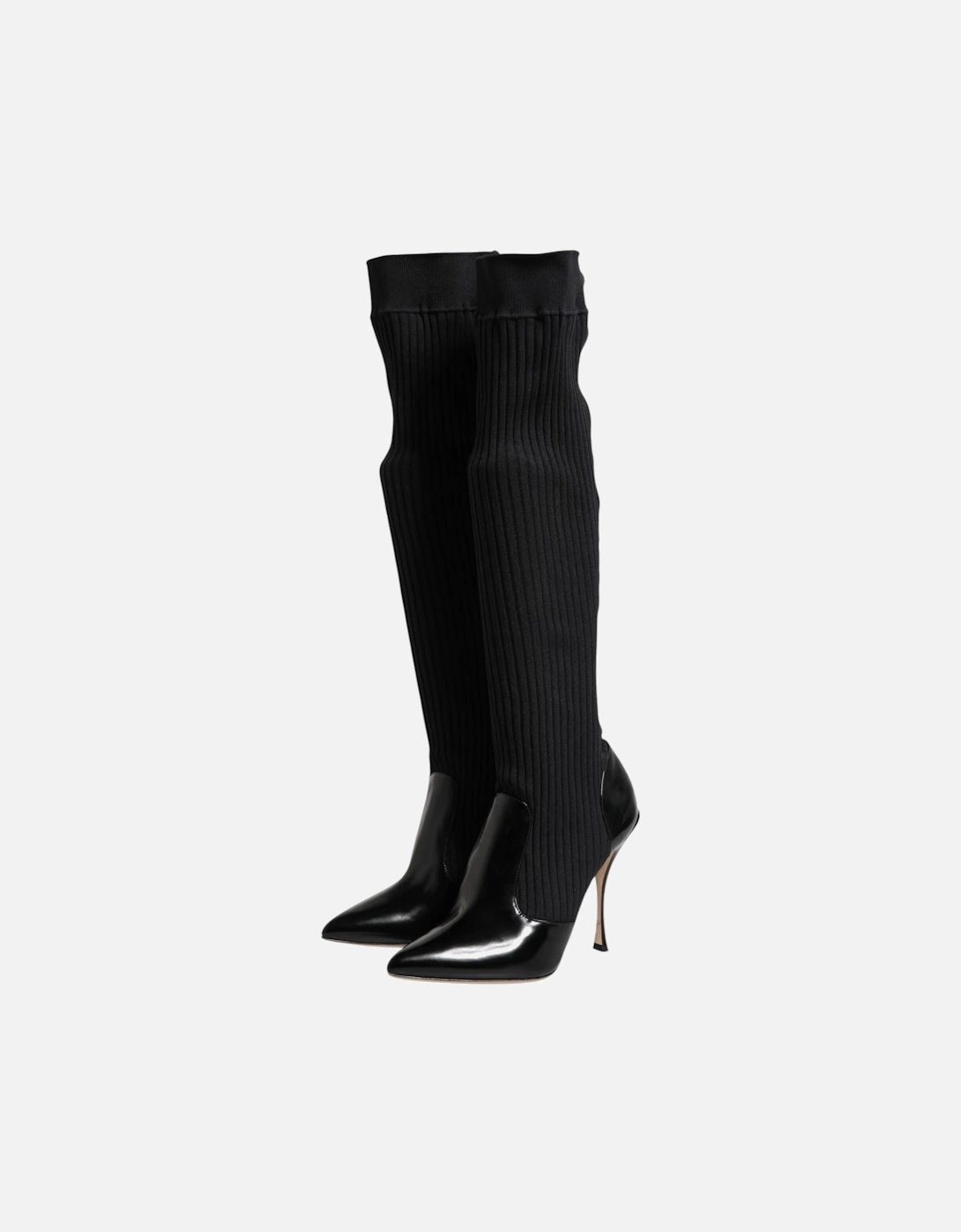 Stretch Sock Boots with Leather Sole Women - Black