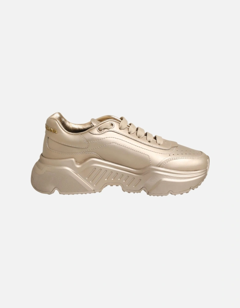 Leather High-Top Sneakers with Ankle Strap Women - Gold