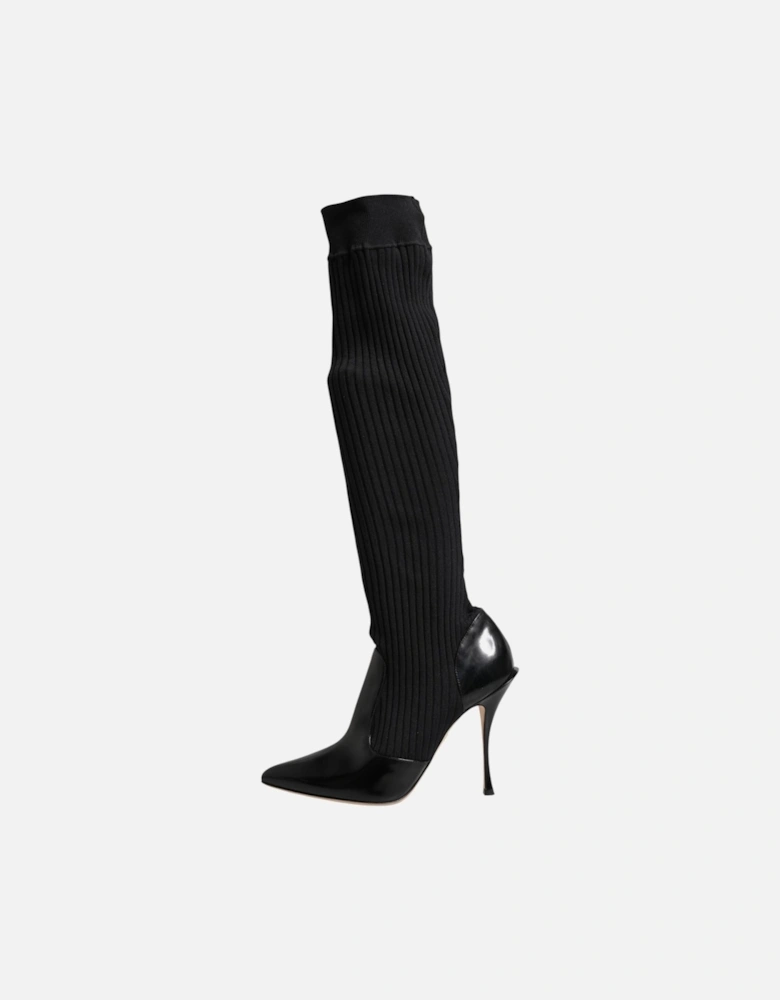 Stretch Sock Boots with Leather Sole Women - Black