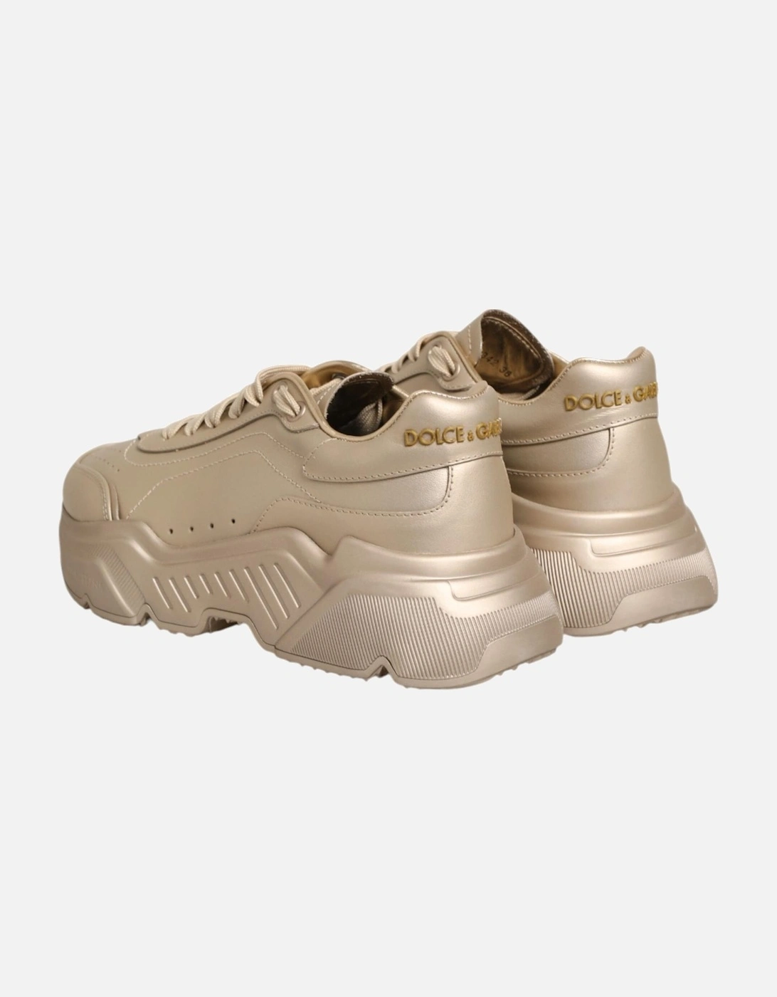 Leather High-Top Sneakers with Ankle Strap Women - Gold