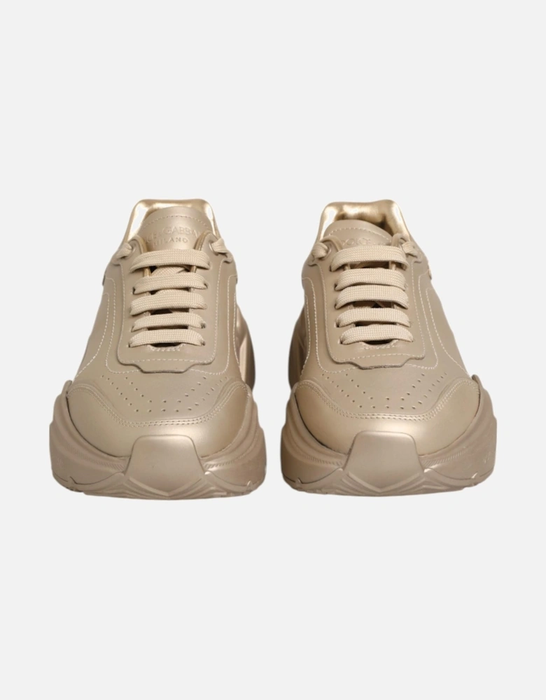 Leather High-Top Sneakers with Ankle Strap Women - Gold