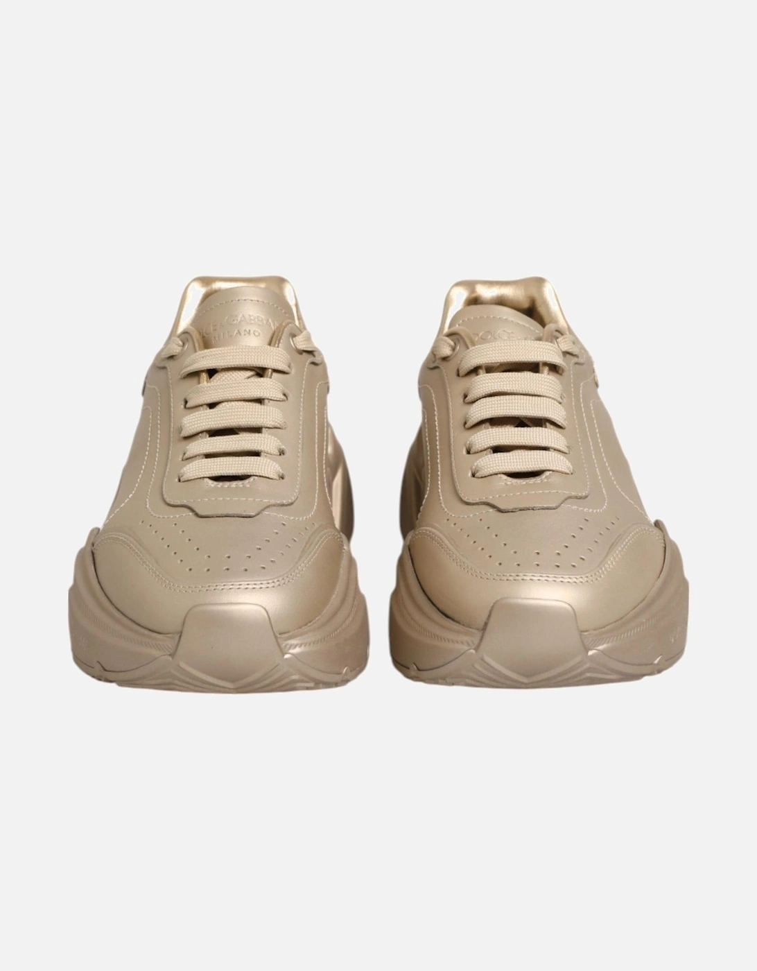 Leather High-Top Sneakers with Ankle Strap Women - Gold