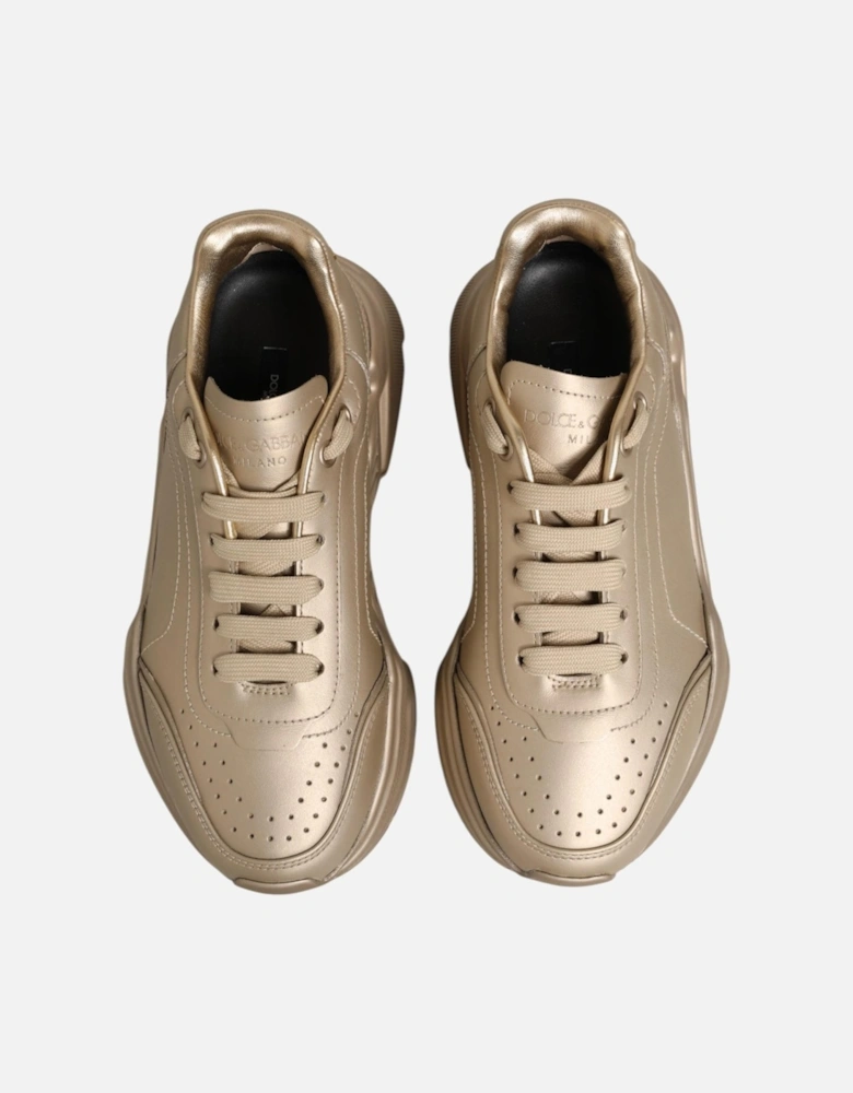 Leather High-Top Sneakers with Ankle Strap Women - Gold