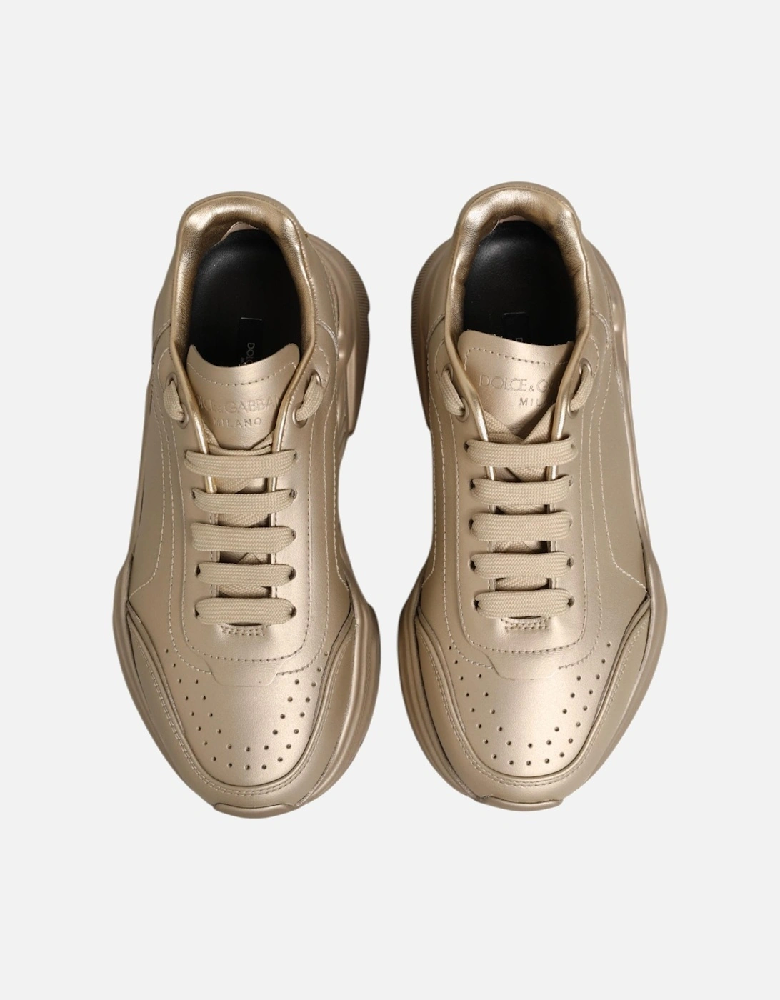 Leather High-Top Sneakers with Ankle Strap Women - Gold