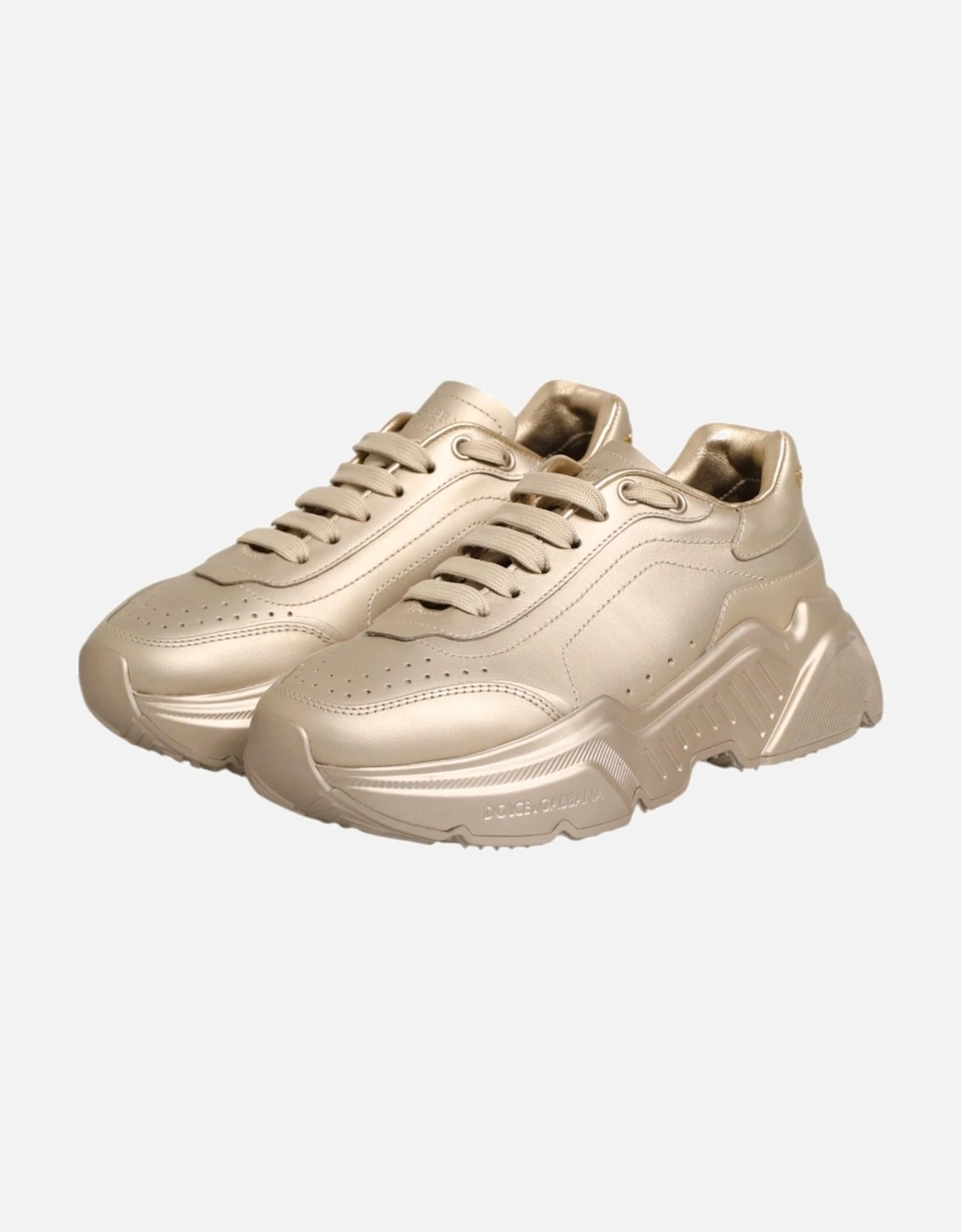 Leather High-Top Sneakers with Ankle Strap Women - Gold