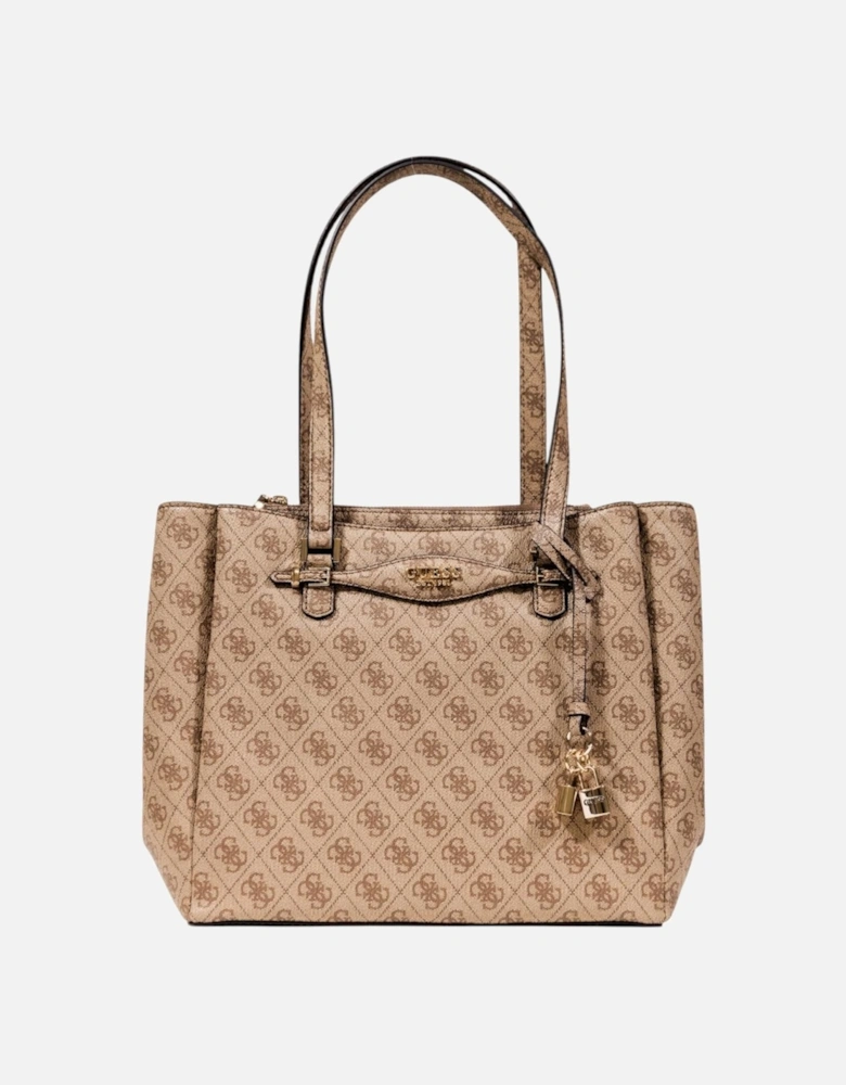 Print Handbag with Zip and Multiple Pockets Women - Beige Bags