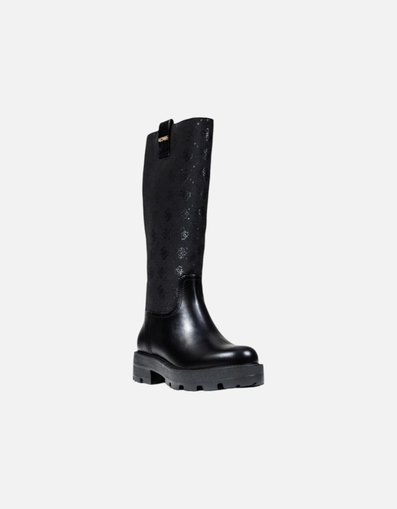 Slip-On Printed Round Toe Boots Women - Black