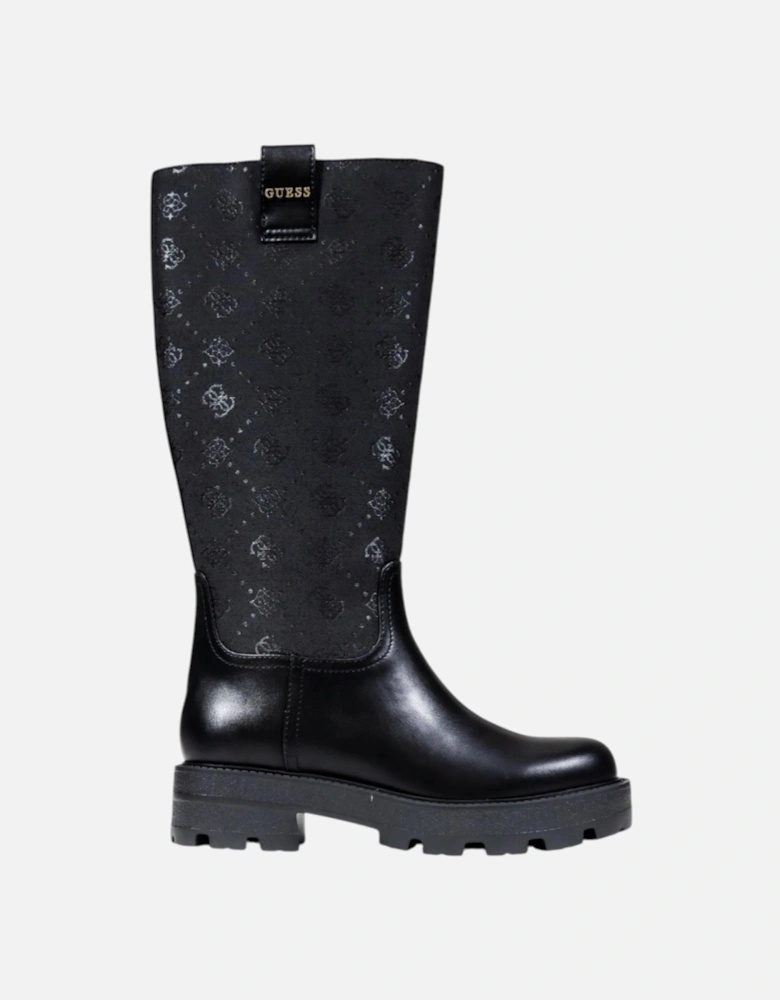 Slip-On Printed Round Toe Boots Women - Black