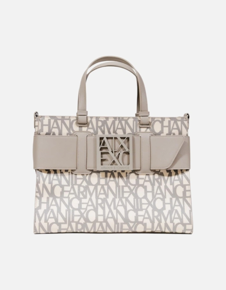 Printed Handbag with Shoulder Strap and Inside Pockets Women - Beige