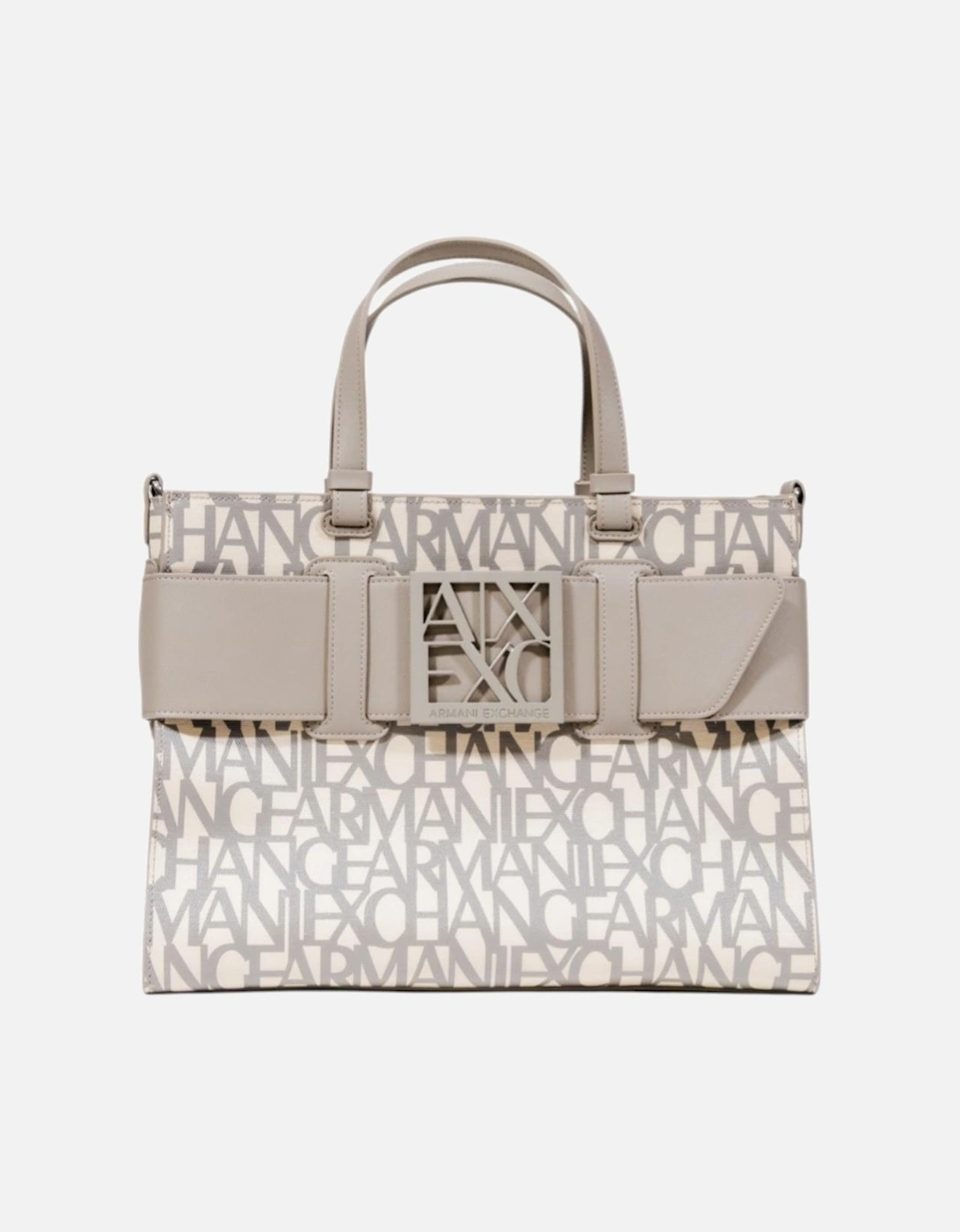 Armani Exchange Women's Cream Printed Handbag With Shoulder Strap And Inside Pockets - Beige - Size: One Size