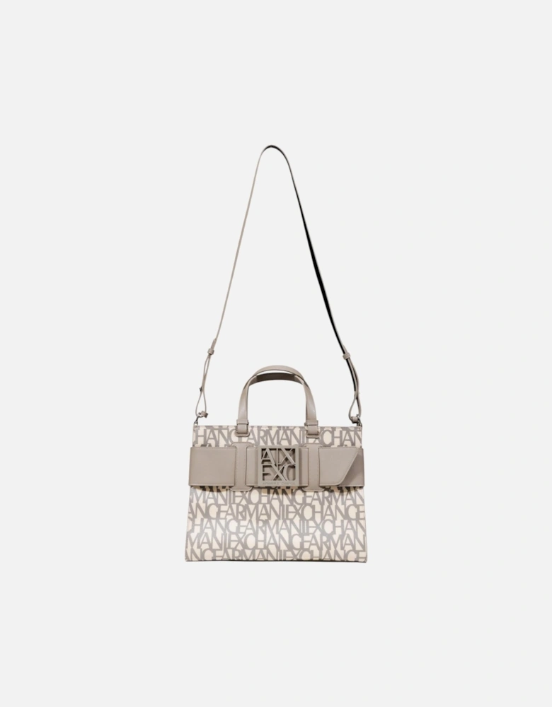 Printed Handbag with Shoulder Strap and Inside Pockets Women - Beige