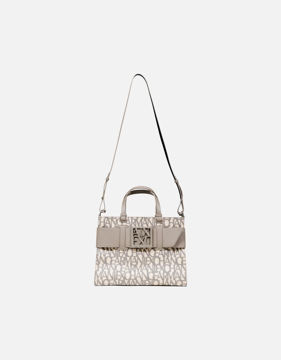 Printed Handbag with Shoulder Strap and Inside Pockets Women - Beige