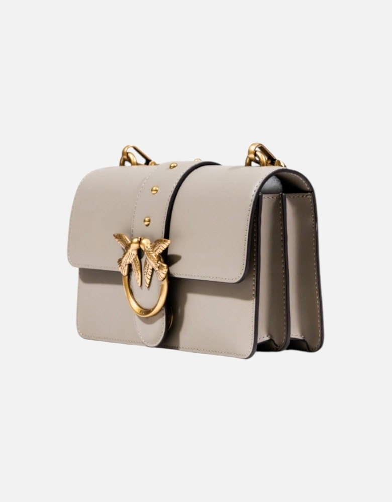 Beige Polyurethane Shoulder Bag with Hook Button Women
