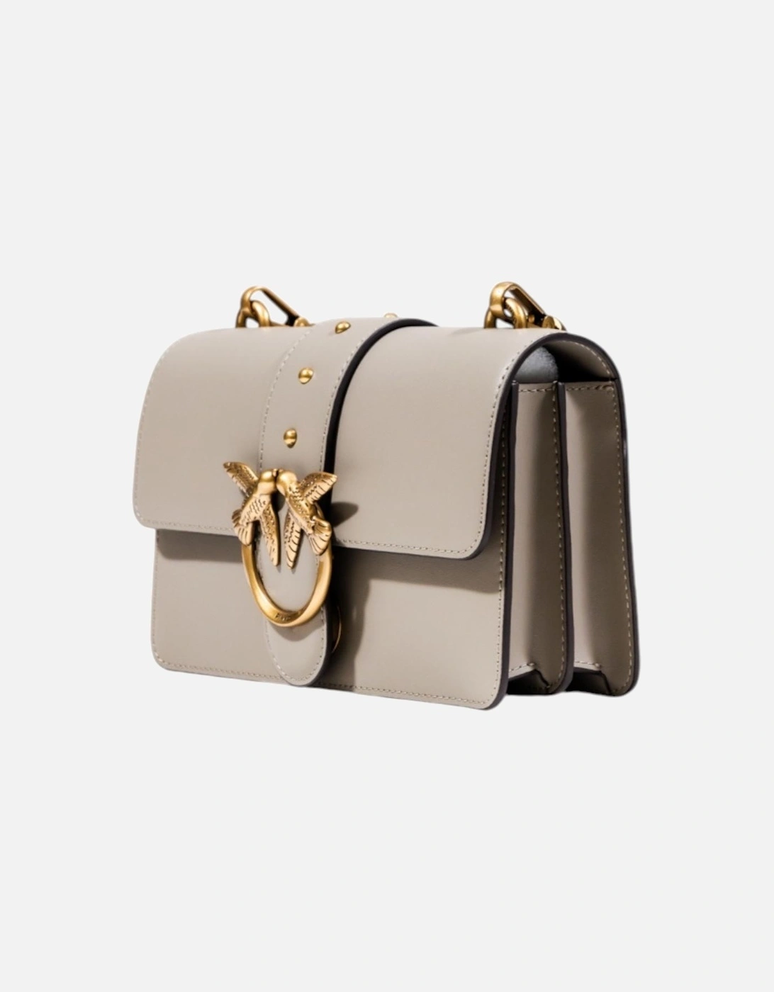 Beige Polyurethane Shoulder Bag with Hook Button Women