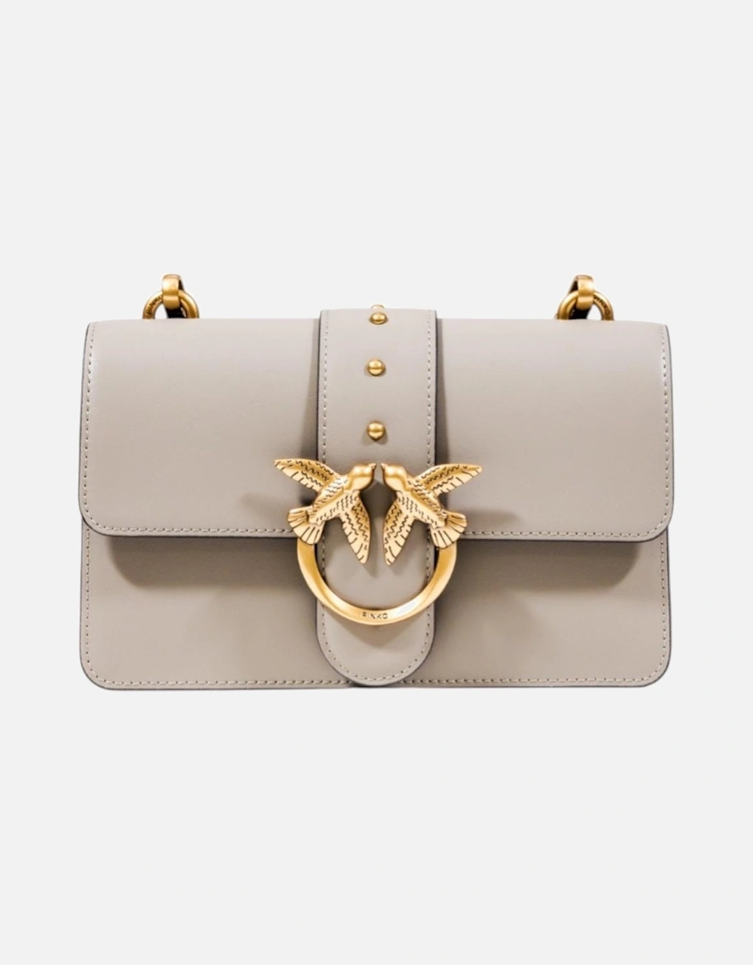 Beige Polyurethane Shoulder Bag with Hook Button Women