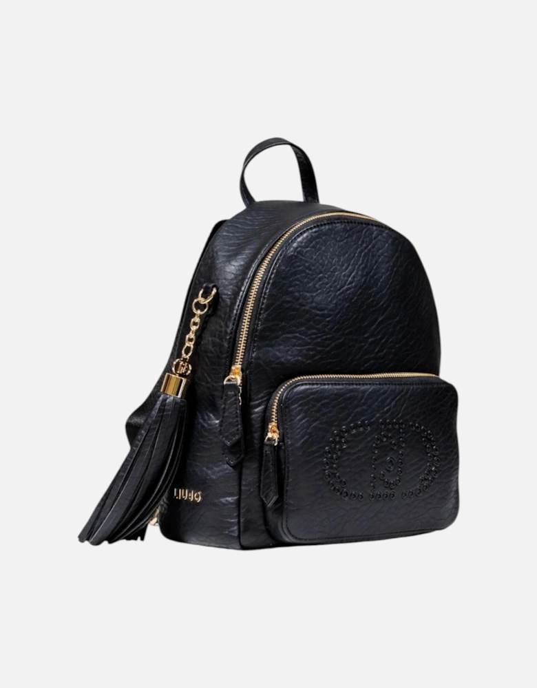 Faux Leather Rucksack with Zip and Pockets Women - Black Bags