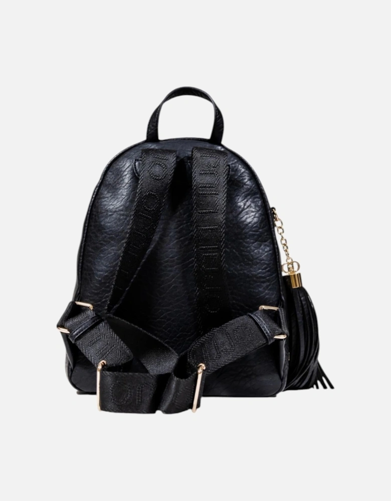 Faux Leather Rucksack with Zip and Pockets Women - Black Bags