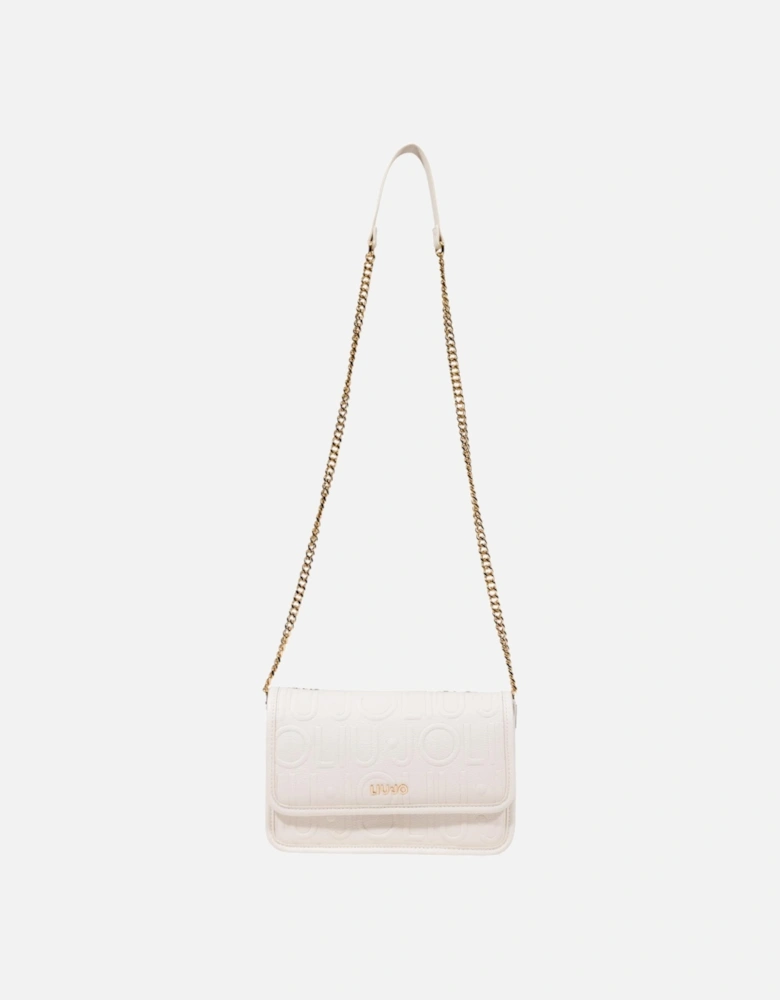Shoulder Bag with Inside Pockets and Hook Button Women - White