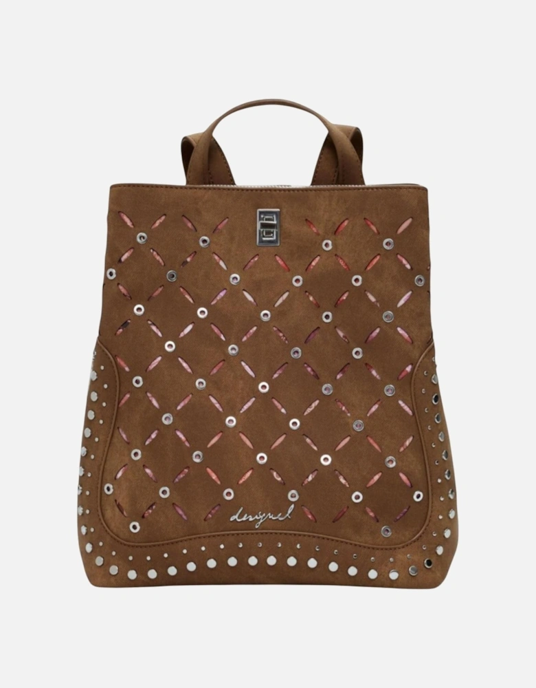 Rucksack with Hook Button Fastening and Multiple Pockets Women - Beige