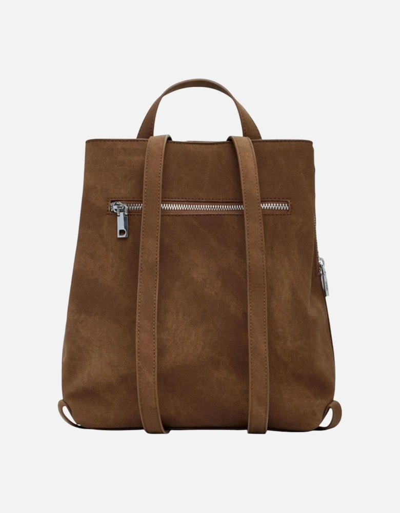 Rucksack with Hook Button Fastening and Multiple Pockets Women - Beige