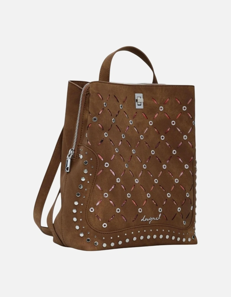Rucksack with Hook Button Fastening and Multiple Pockets Women - Beige