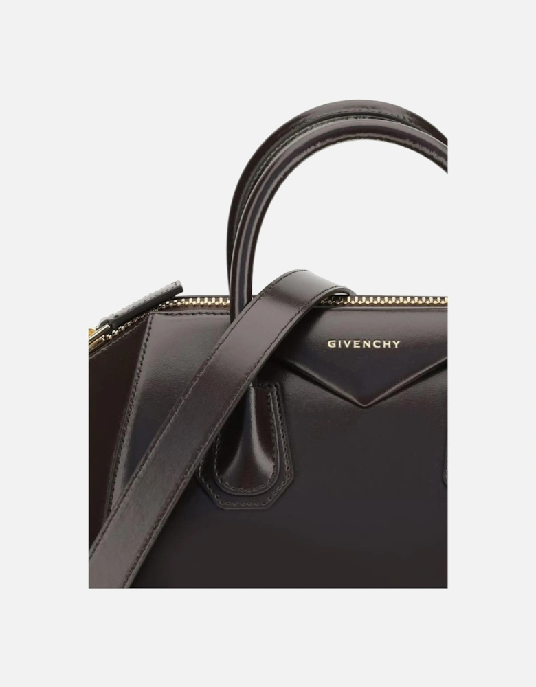 Calfskin Leather Handbag with Glossy Finish Women - Brown