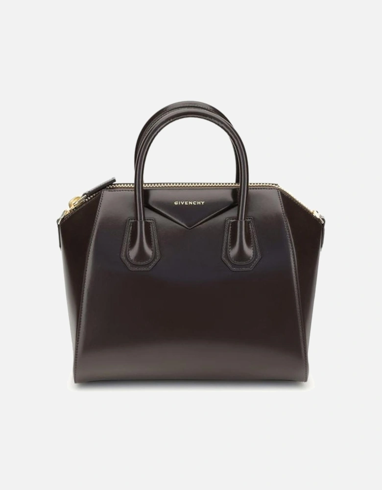 Calfskin Leather Handbag with Glossy Finish Women - Brown