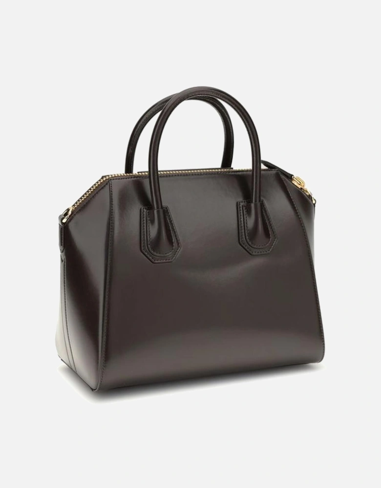 Calfskin Leather Handbag with Glossy Finish Women - Brown
