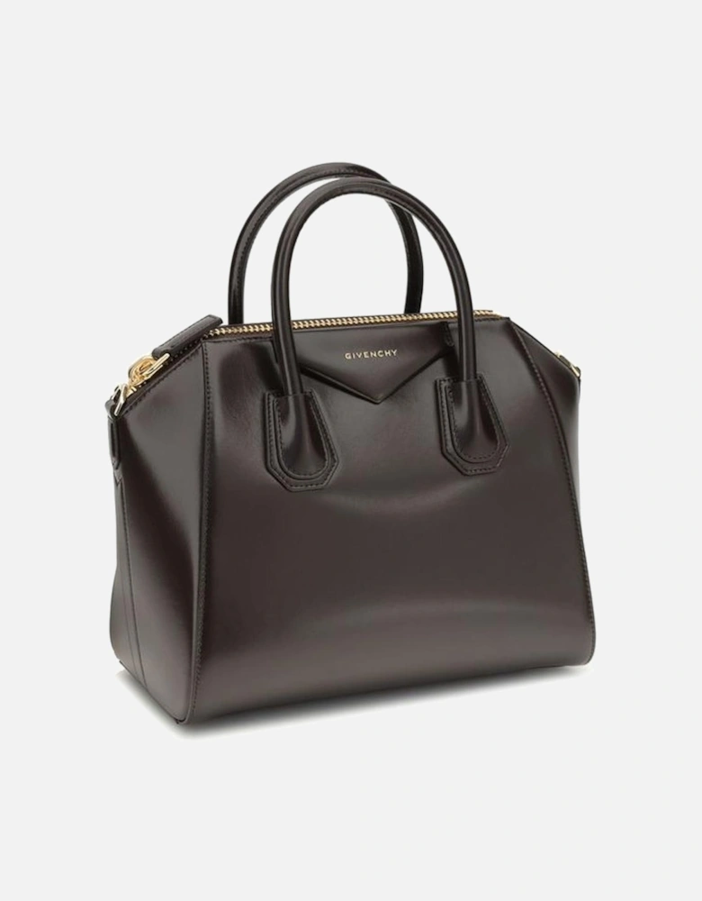 Calfskin Leather Handbag with Glossy Finish Women - Brown